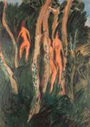 Tres desnudos bajo los árboles
